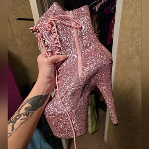 Adore Sparkling Pink Glitter Heeled Boots